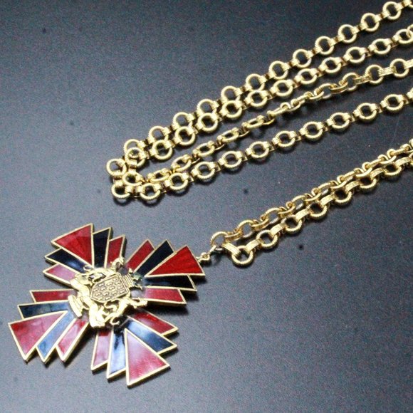 Unsigned Reinad Sunburst Maltese Cross Shield Crest Coat of Arm Necklace - Picture 3 of 8